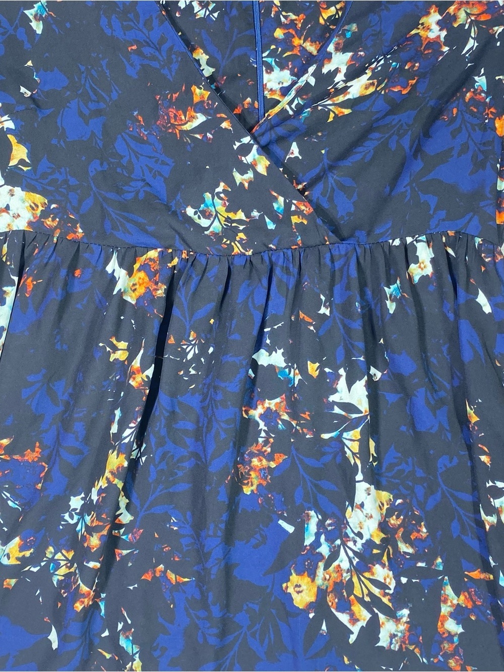 A.N.A. Floral Peplum Wrap Style Blouse Women's S Blue Black Bell Sleeves Flowy - Picture 6 of 13